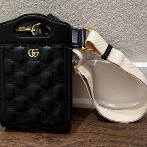 Designer Inspired Matelasse Crossbody Black Bag with Gold Hardware